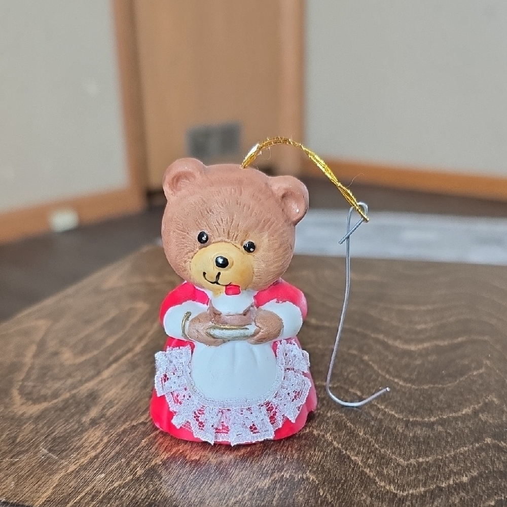 Vintage Lil Chimers Christmas Ornament Jasco Mama Bear Porcelain Bell